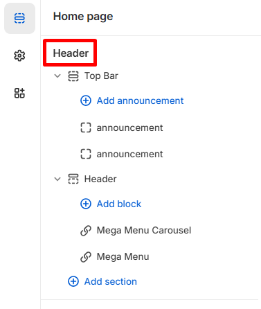 header settings