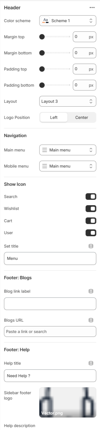 header settings