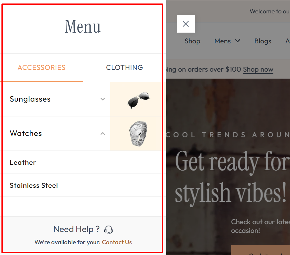header settings