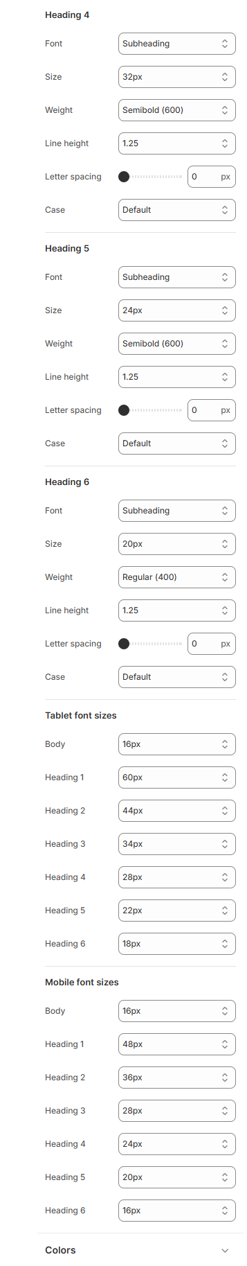 typography settings
