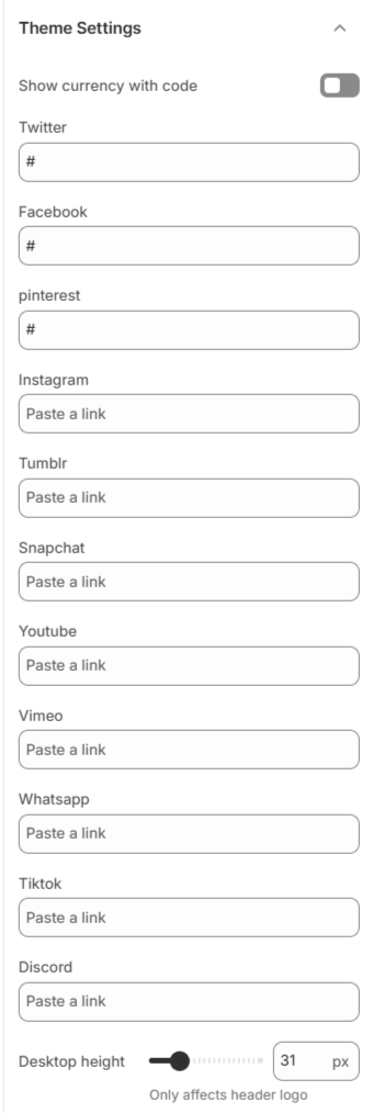 header settings