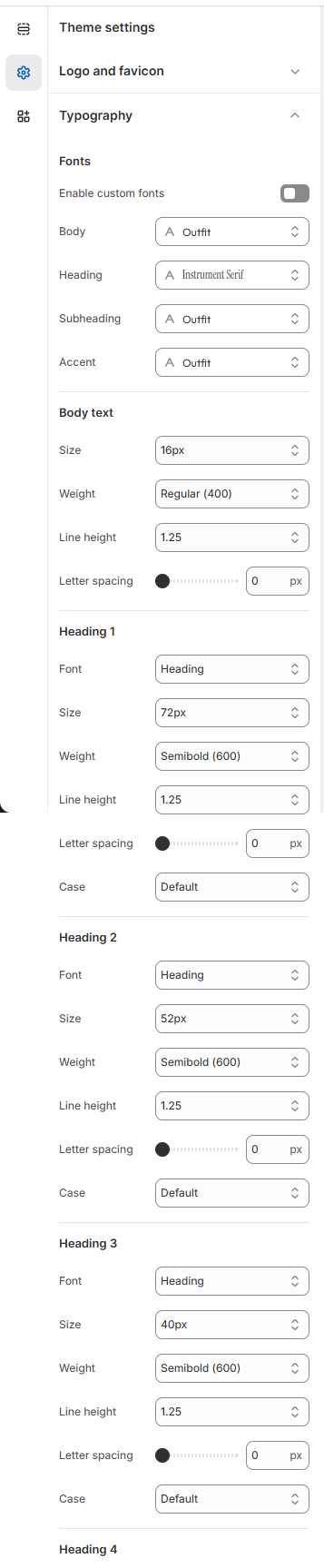 typography settings